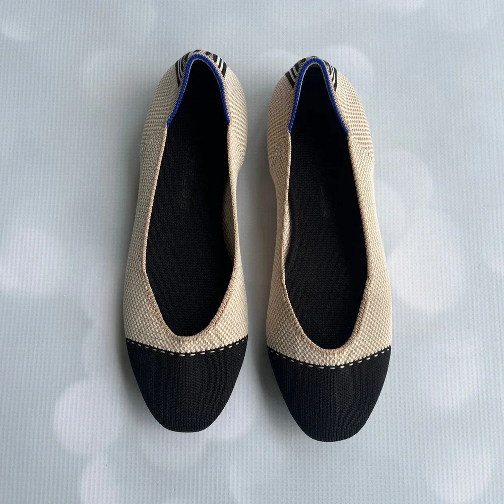 Rothy's The Square TUXEDO Size‎ 8 Cap Toe Ballet Flats Capsule Wardrobe Preppy
